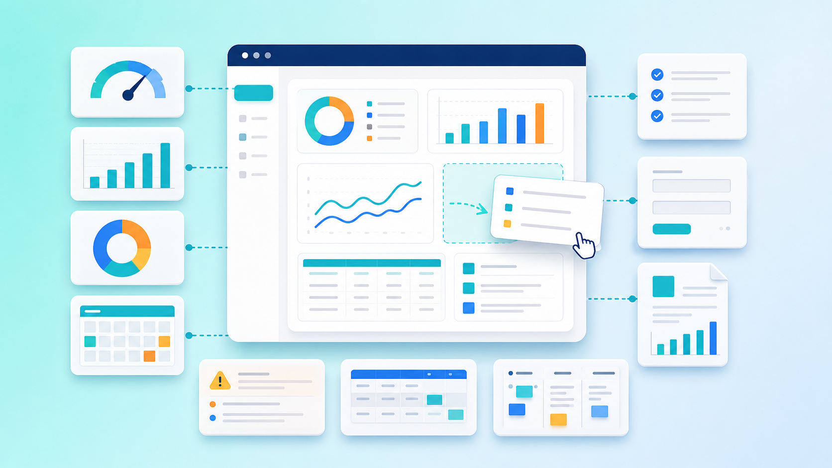 Configurable dashboard templates with reusable charts and modular layouts